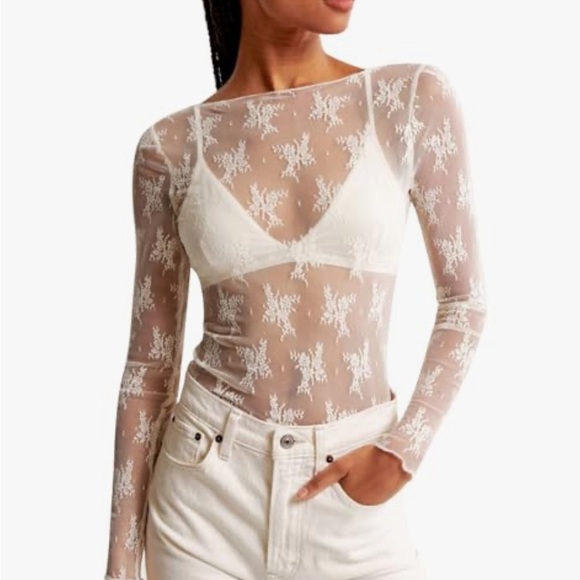Boutique Tops - WHITE- Sheer Long Sleeve Top with Boat Neckline size-multiple